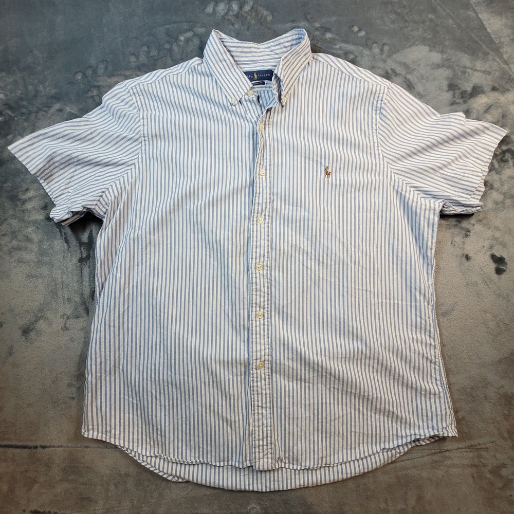 Ralph Lauren Polo Button Up Shirt - Classic- Blue Stripe-Size XL